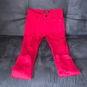 Low waisted red skinny jeans that are stretchy!